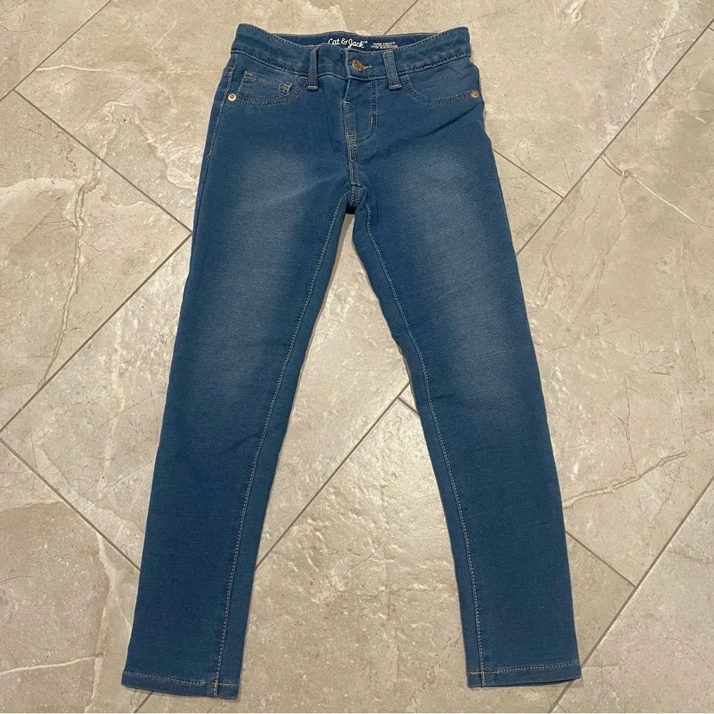 Kids Cat & Jack Girls Dark Wash Blue Denim Jeggings Jeans Size S 7/8
